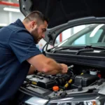 Mechanic working on a car in a Campbelltown auto service center