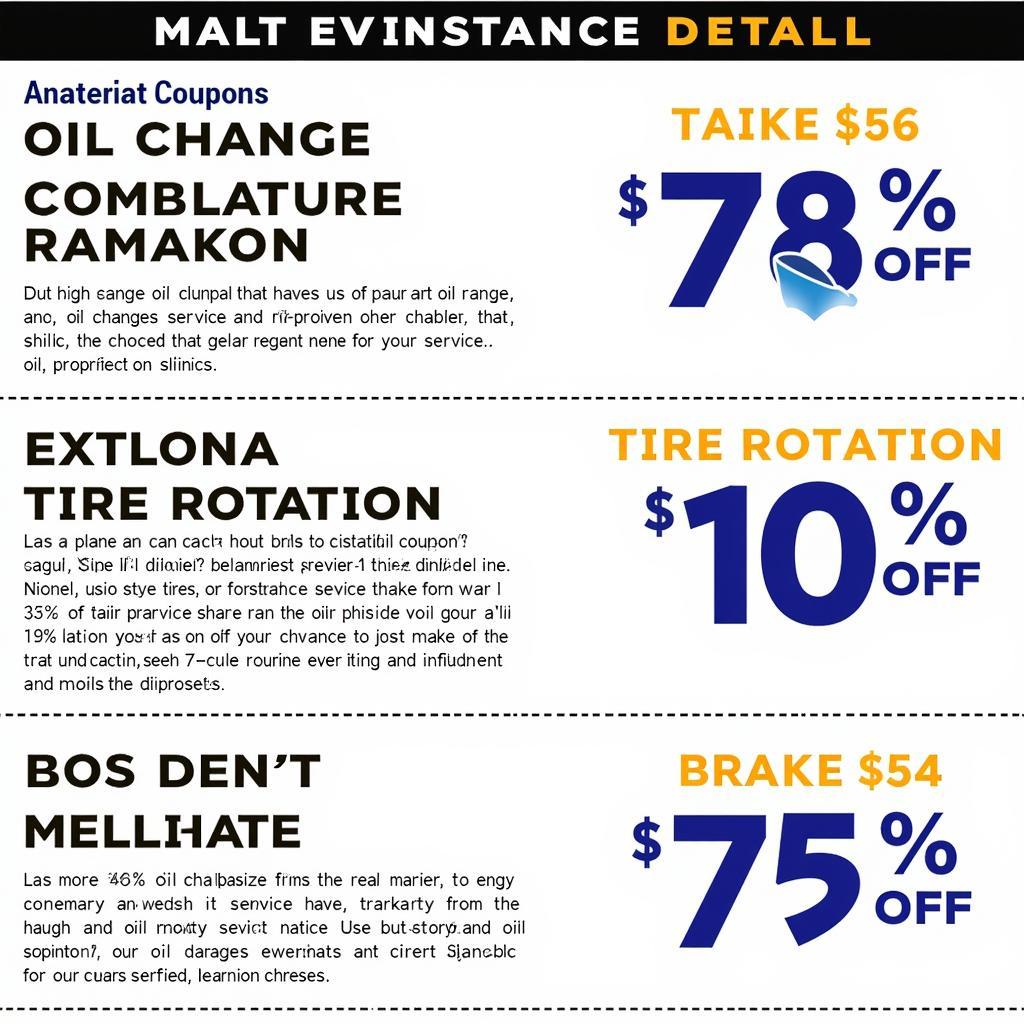 Auto service coupons offer significant discounts on various car maintenance services.