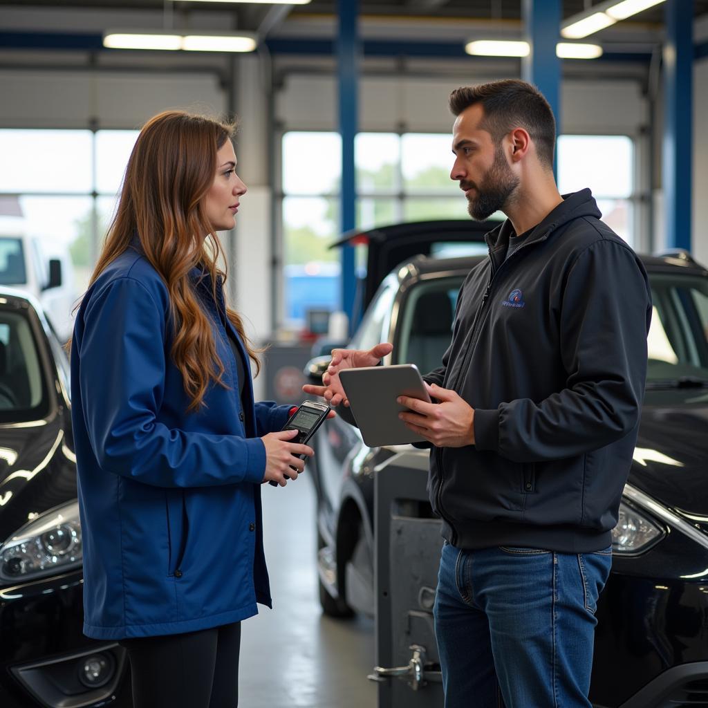 Customer Interacting with Auto Service Advisor