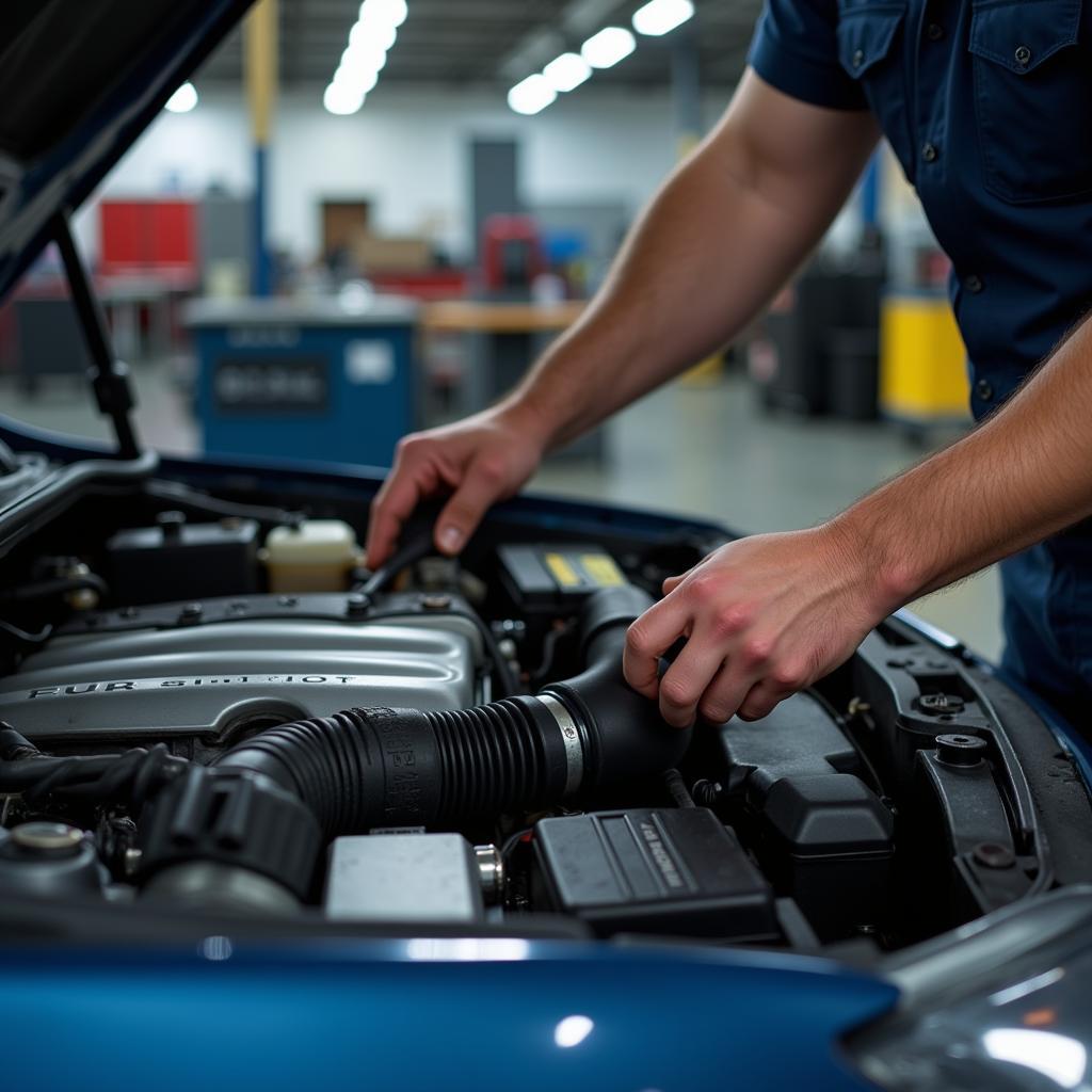 Mechanic working on a car in a Guilford CT auto repair shop