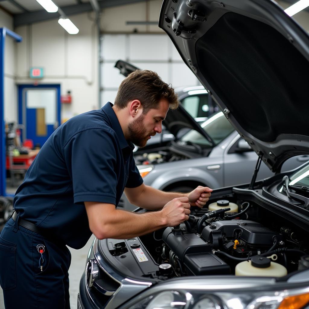 Mechanic working on a car in a garage in Ohio City Liberty Township