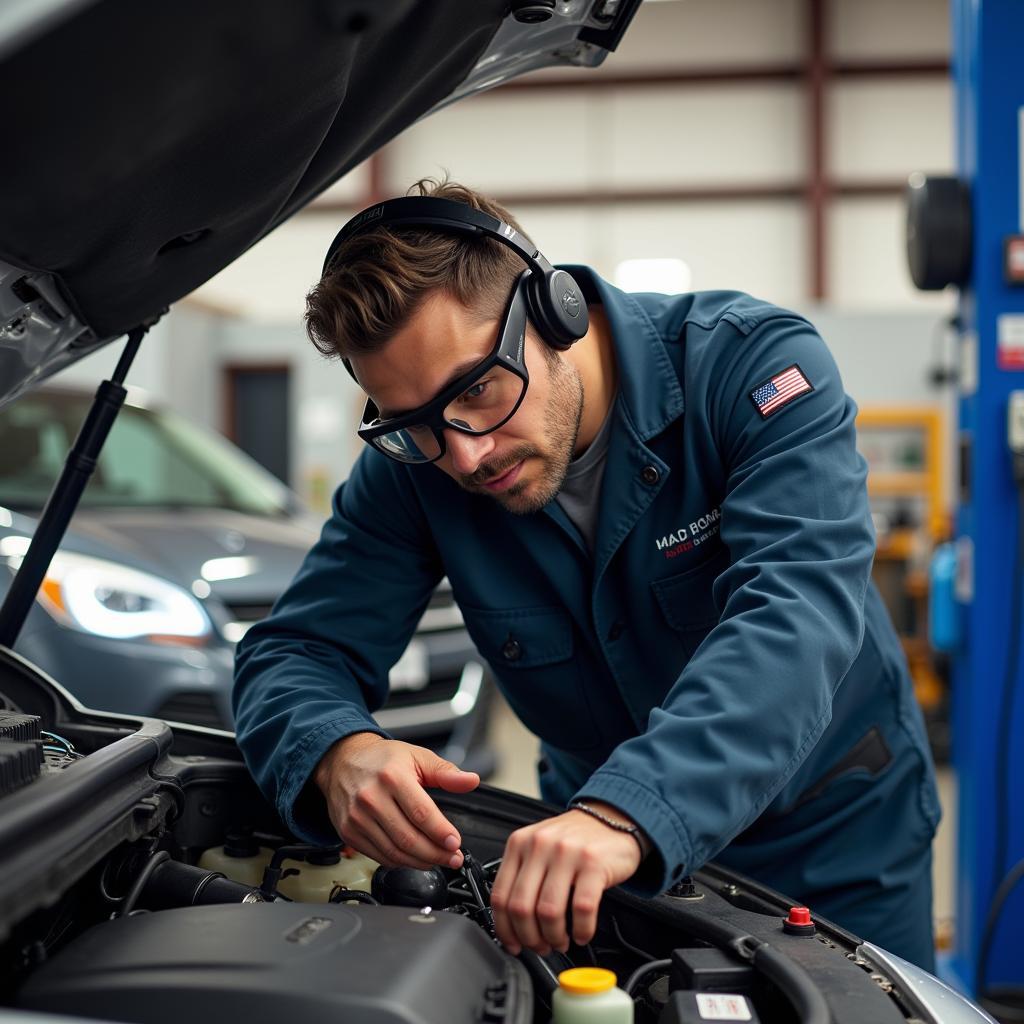 ASE Certified Technician Working on a Car Engine