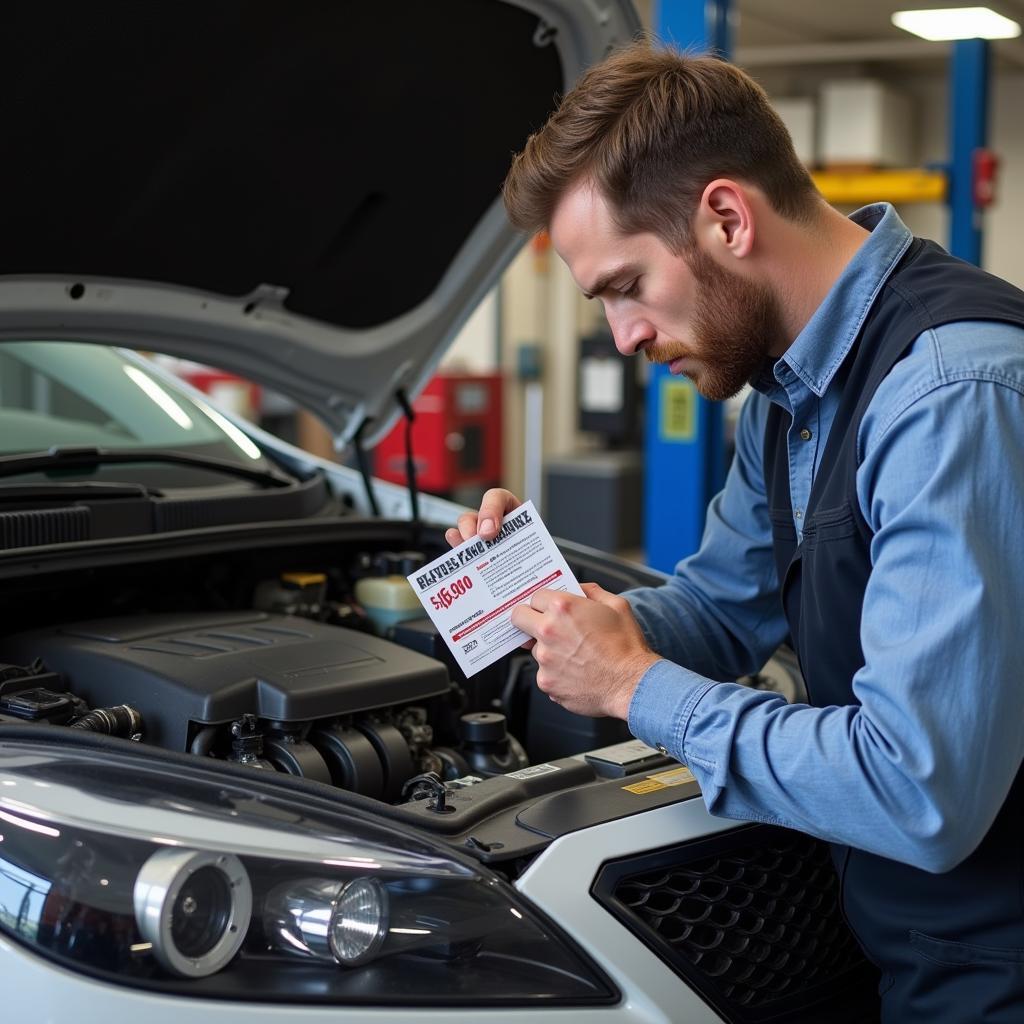 Mechanic Working on a Car with Coupon in Hand