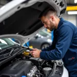 Mechanic Working on a Car in Sterling Heights, MI