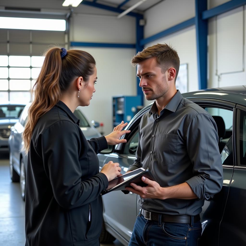 Auto Service Writer Interacting with Customer