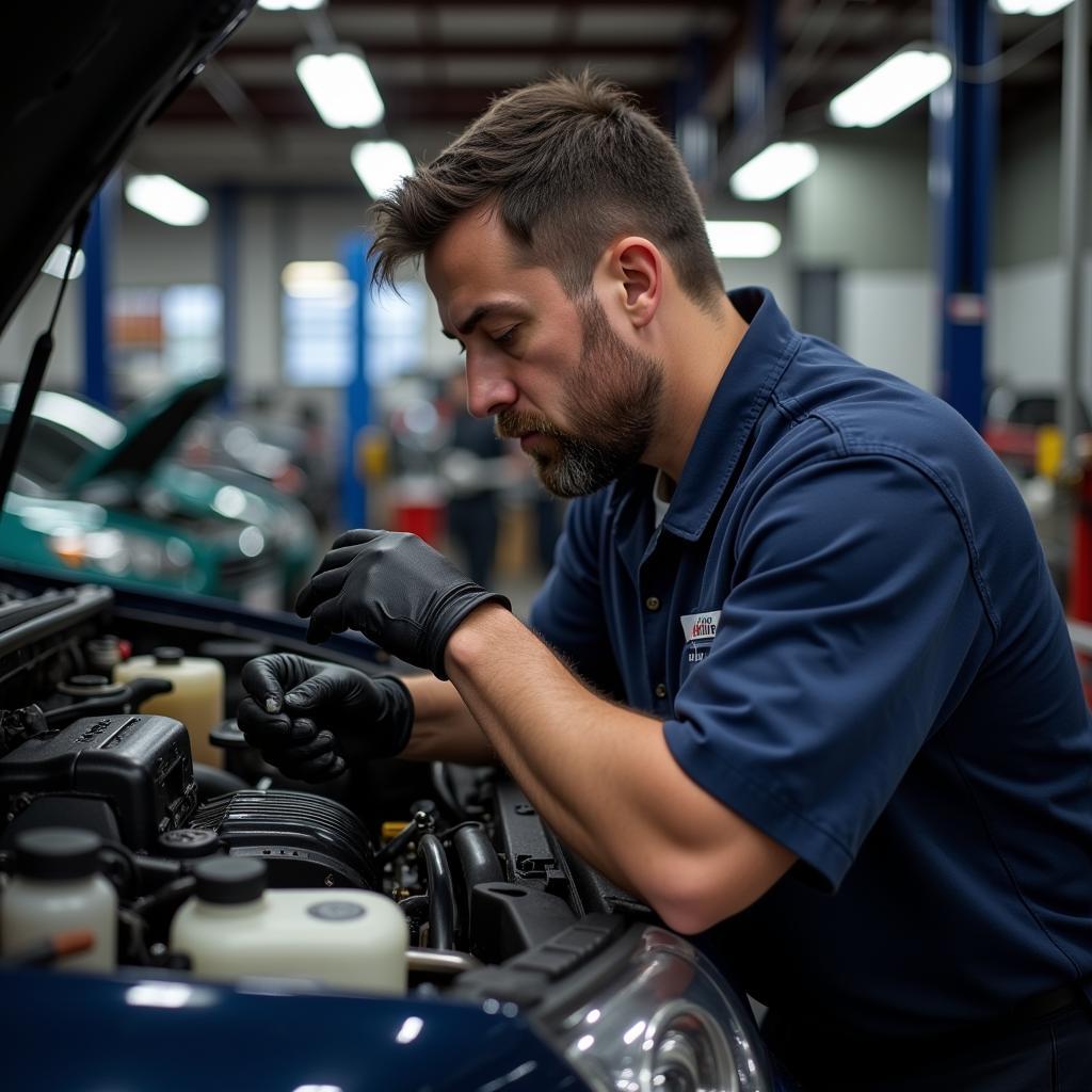 Experienced Technician Working on a Car at Avenue Auto Service San Carlos