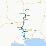 Map of Baton Rouge highlighting auto transport routes