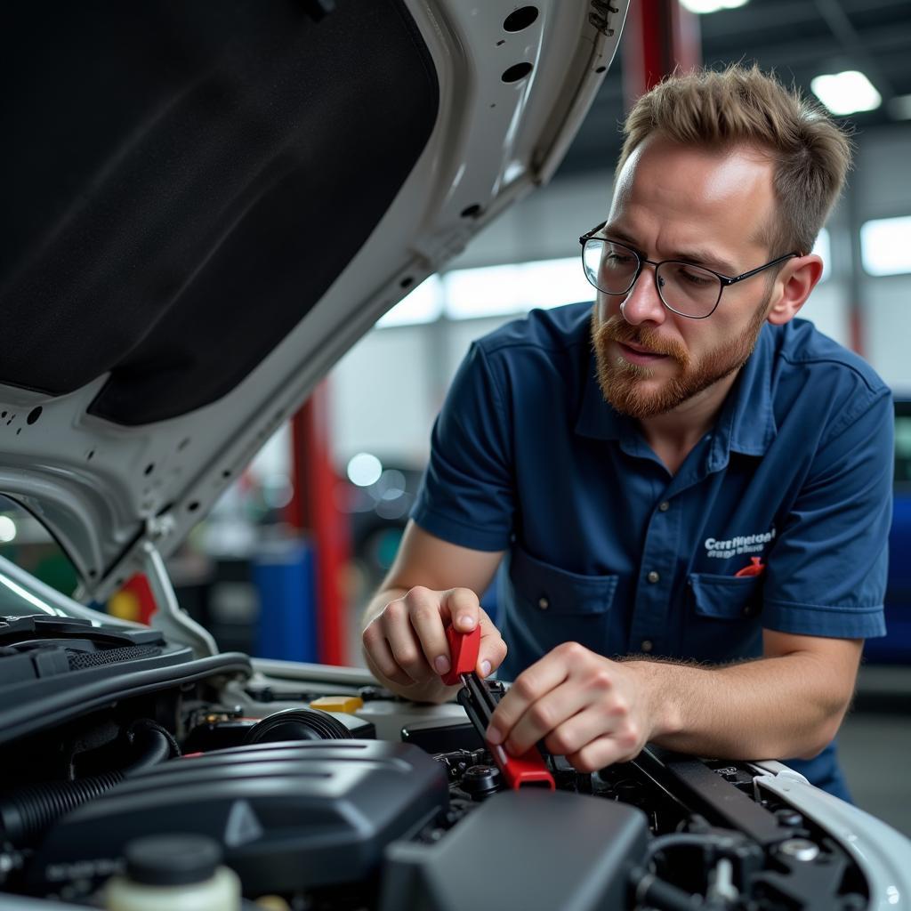 Experienced Mechanic Working on a Car