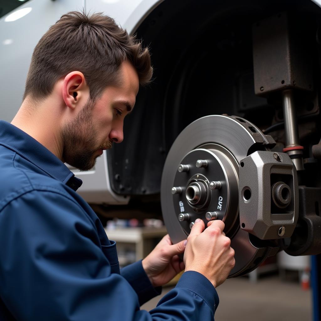 Mechanic Inspecting Car Brakes