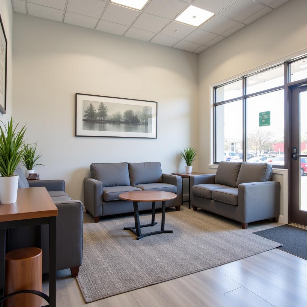 Comfortable customer waiting area in a Bronx auto service center