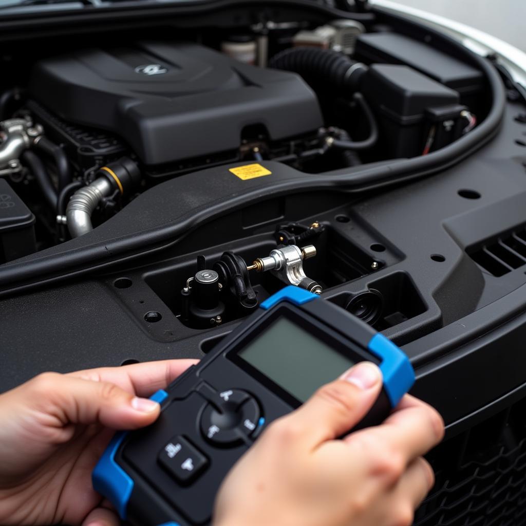 Technician Inspecting Car AC System