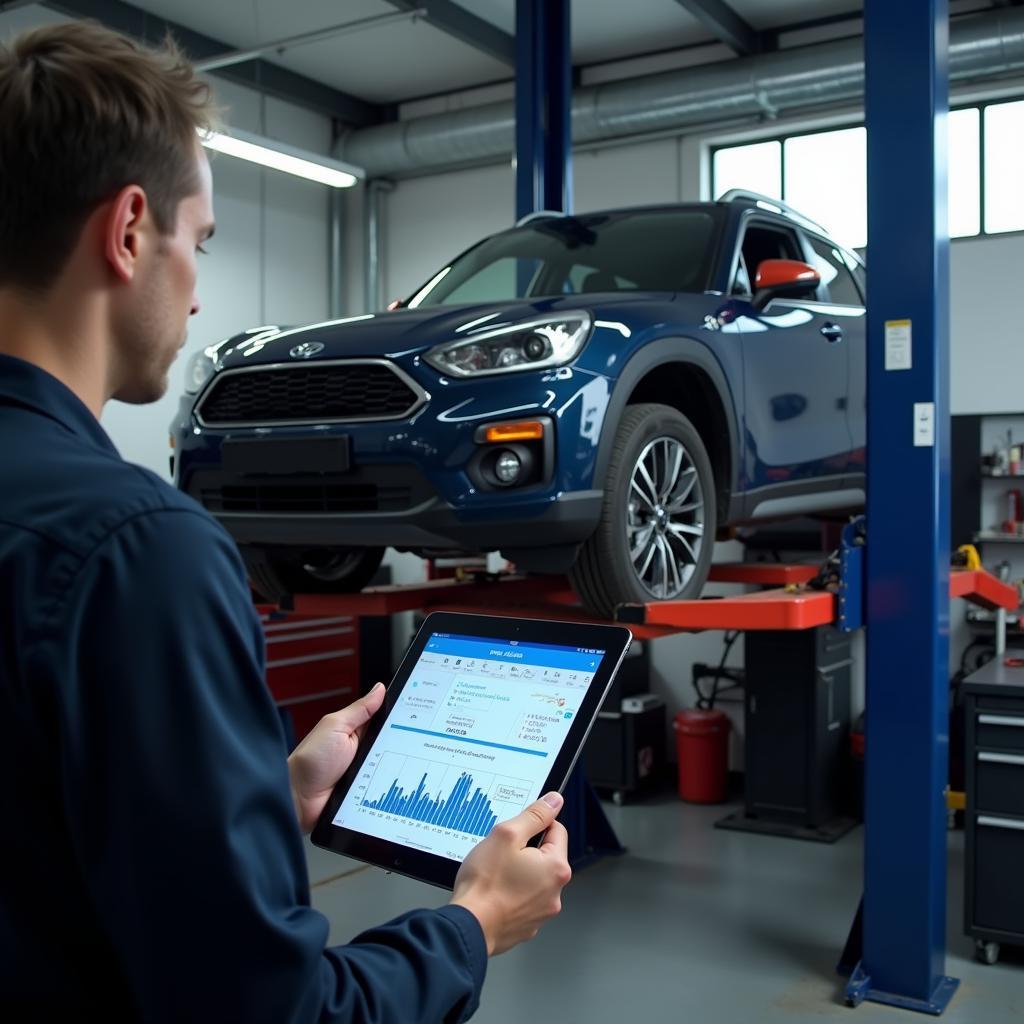 Car on Lift Undergoing Diagnostic Check