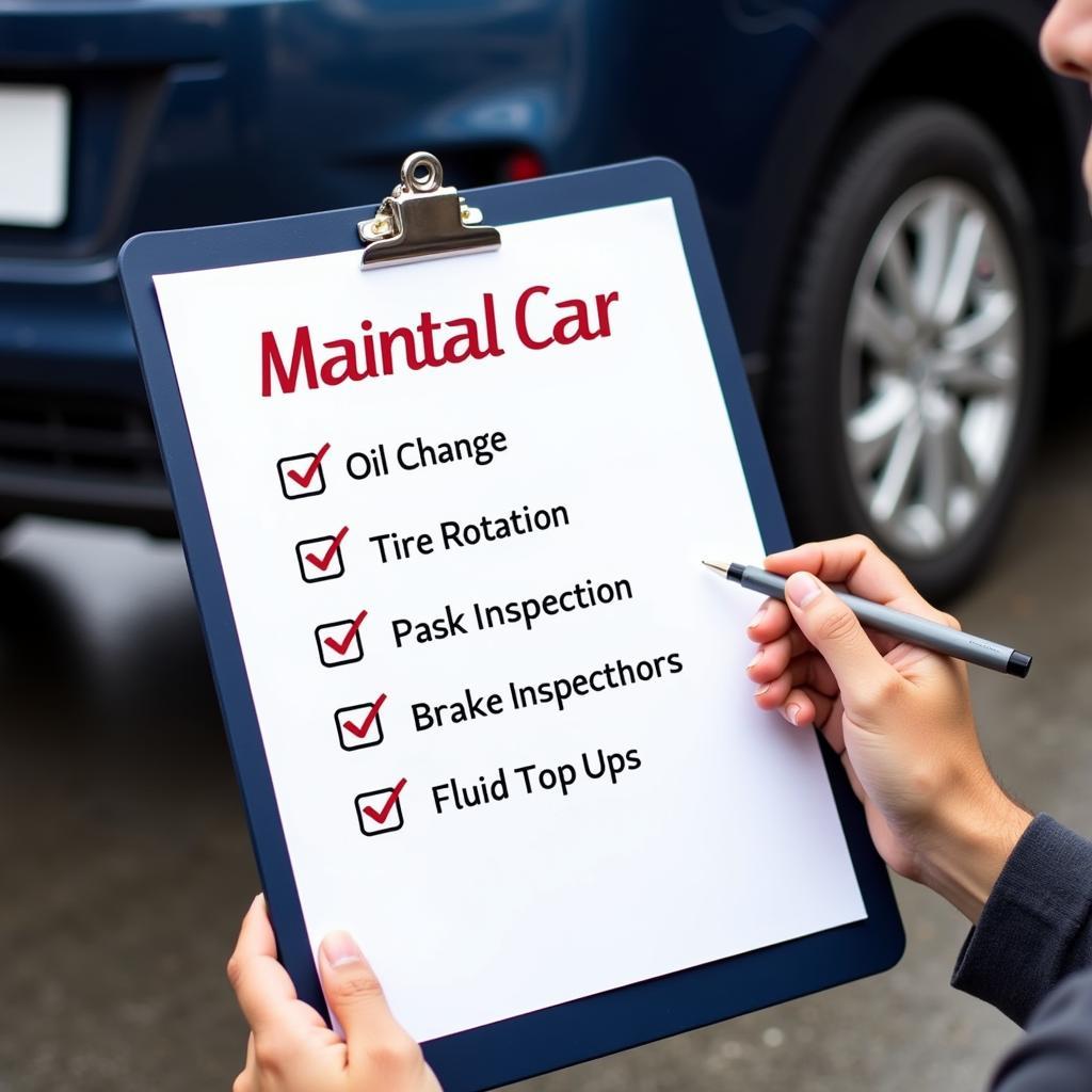 Car regular maintenance checklist with oil change, tire rotation, and brake inspection