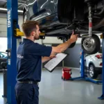 Car being serviced for preventative maintenance