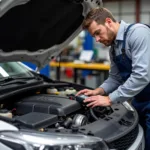 ASE Certified Technician Performing Vehicle Inspection