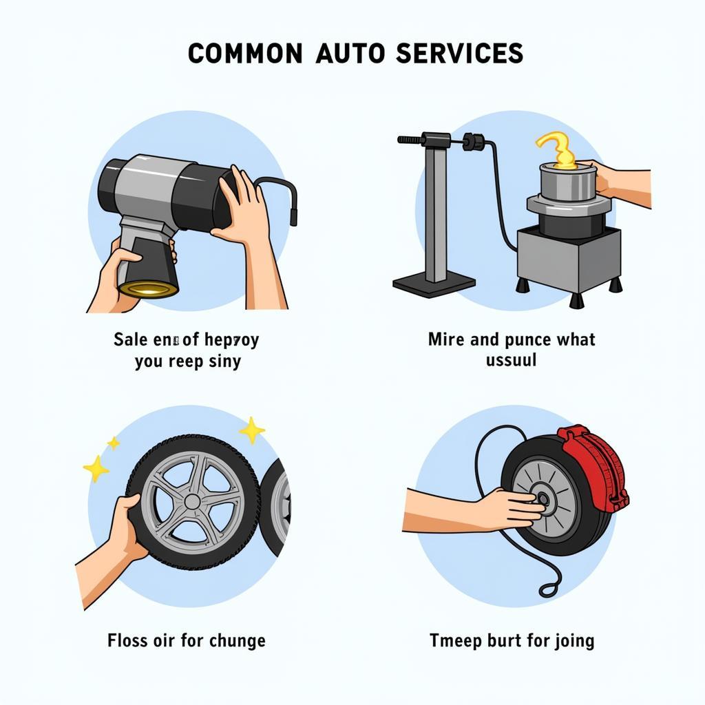 Common Auto Services: Oil changes, tire rotations, brake inspections.