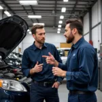 Customer Talking to Mechanic in Service Center