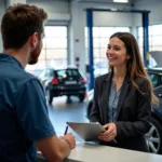 Customer Discussing Car Issues with Service Advisor