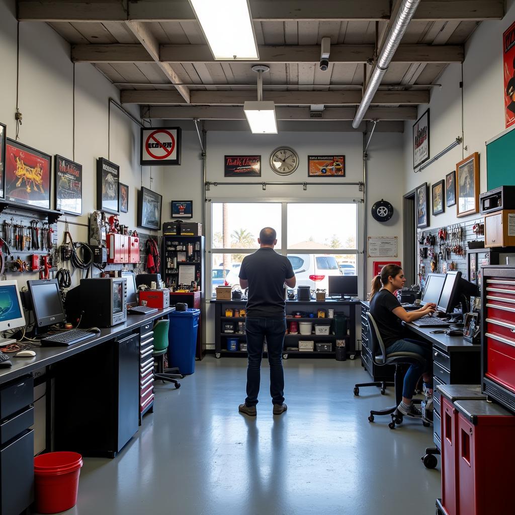 Interior of a well-equipped auto repair shop in Downey