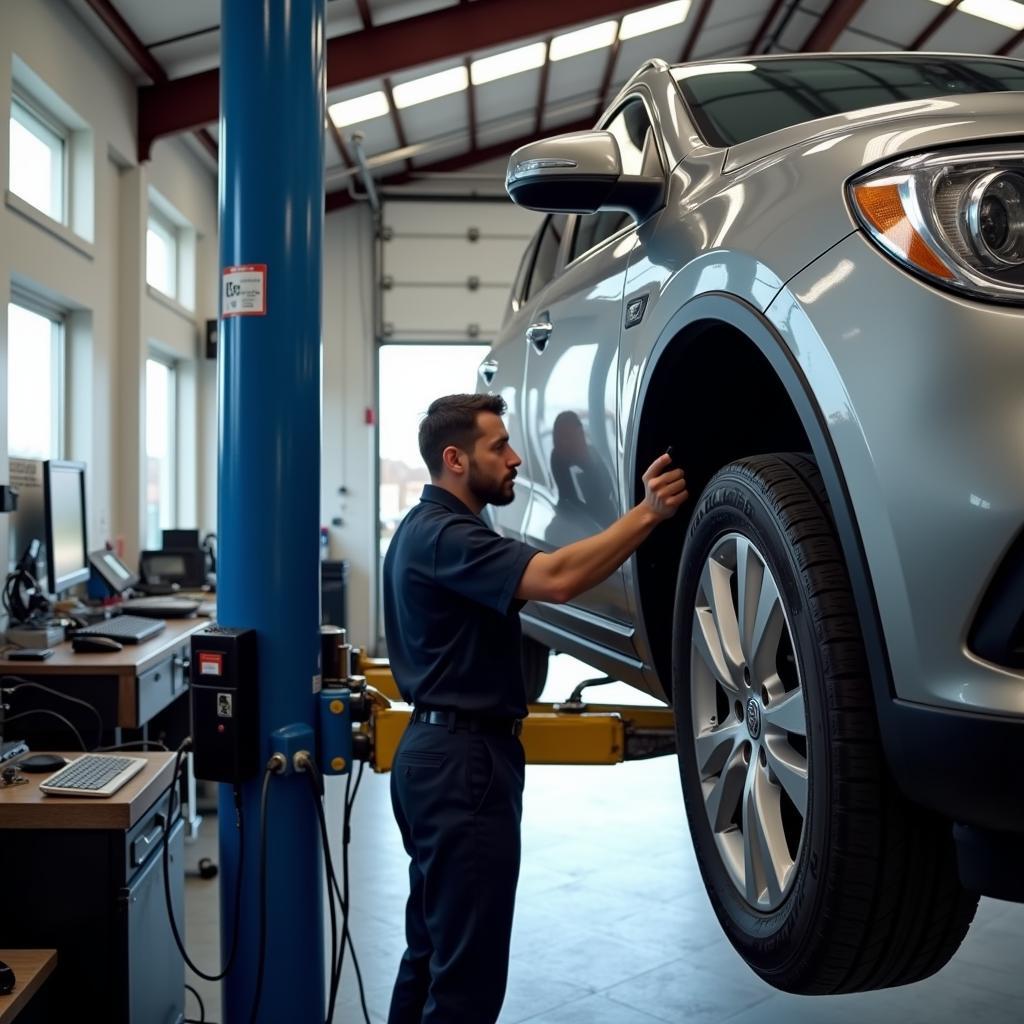 Mechanic working on a car in a Doylestown auto service center