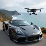 Drone Capturing Aerial View of Car