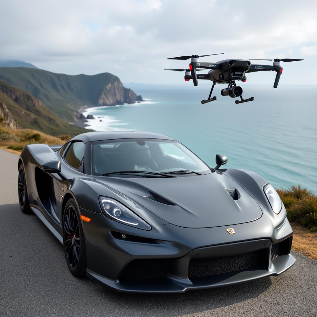 Drone Capturing Aerial View of Car