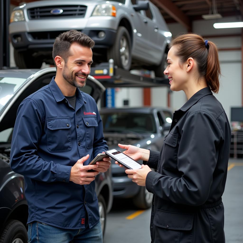 Mechanic providing fair auto service to a customer.