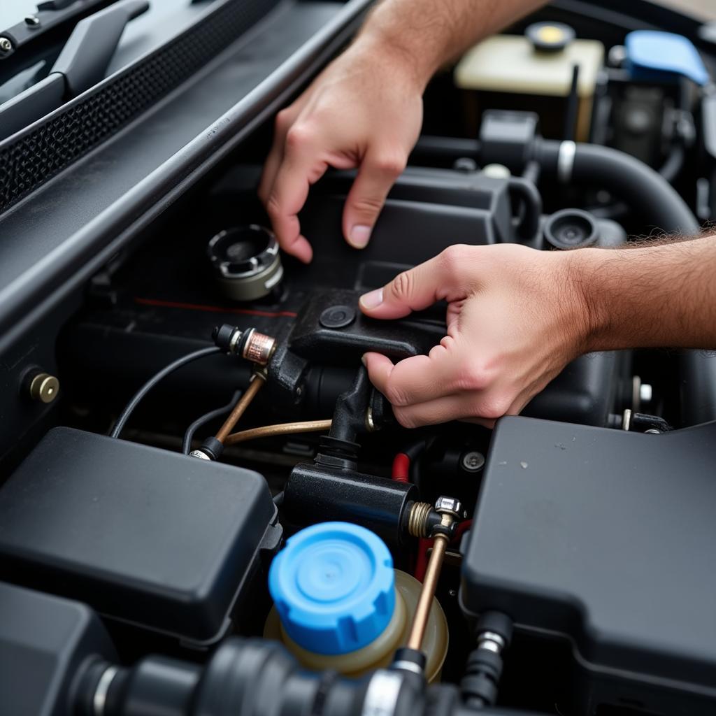 Mechanic inspecting fuel system components in Rockingham