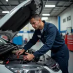 Mechanic Working on a Car at Graves Auto Service Cullman AL