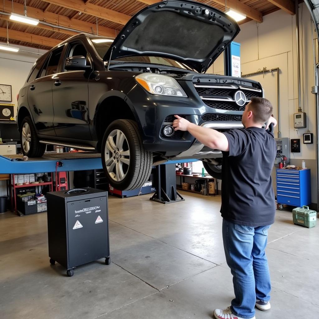 A car undergoing preventative maintenance in Hermon, ME