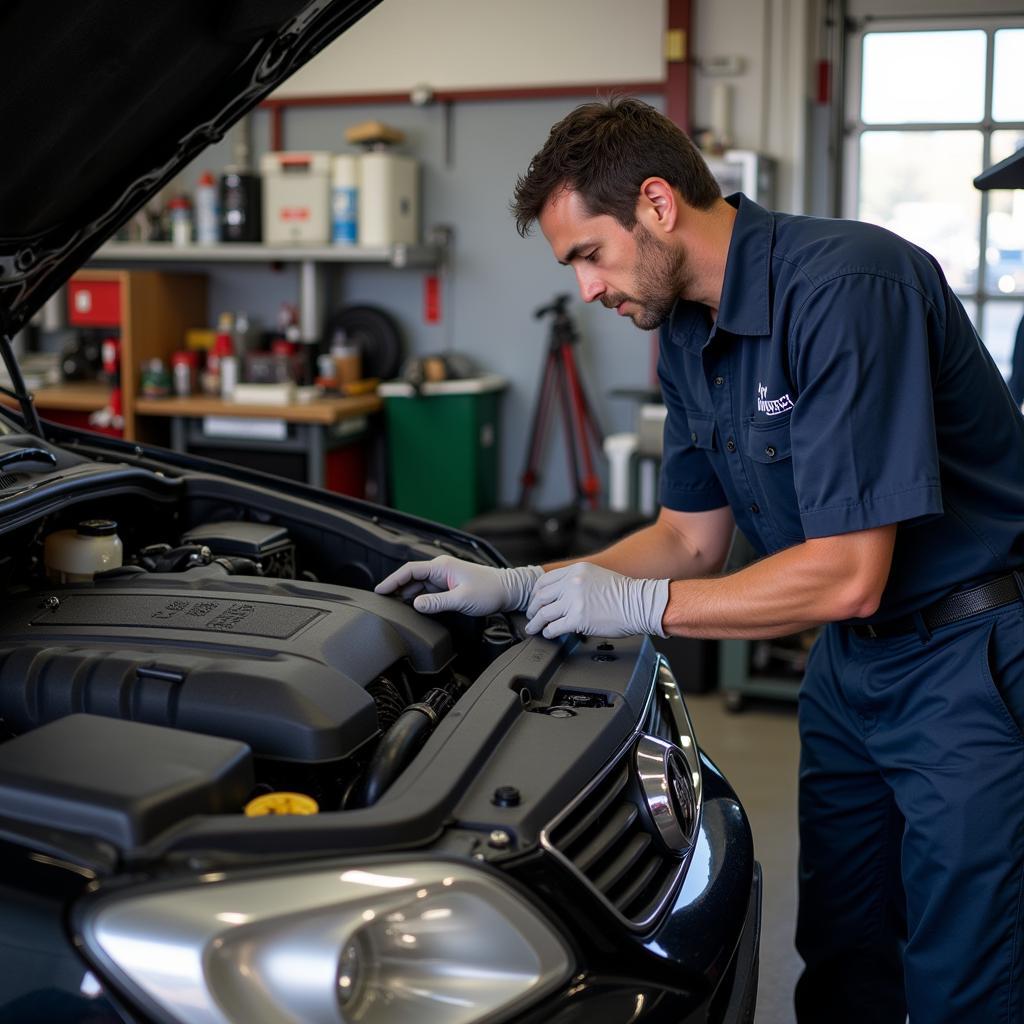 Mechanic Working on a Car at Knights Auto Service