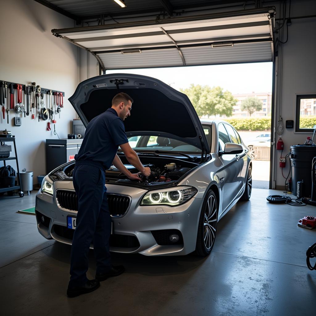 Mechanic checking a car in Marbella