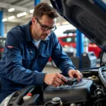 Mechanic Inspecting a Car at a Maxi Auto Repair Shop on Beach Blvd