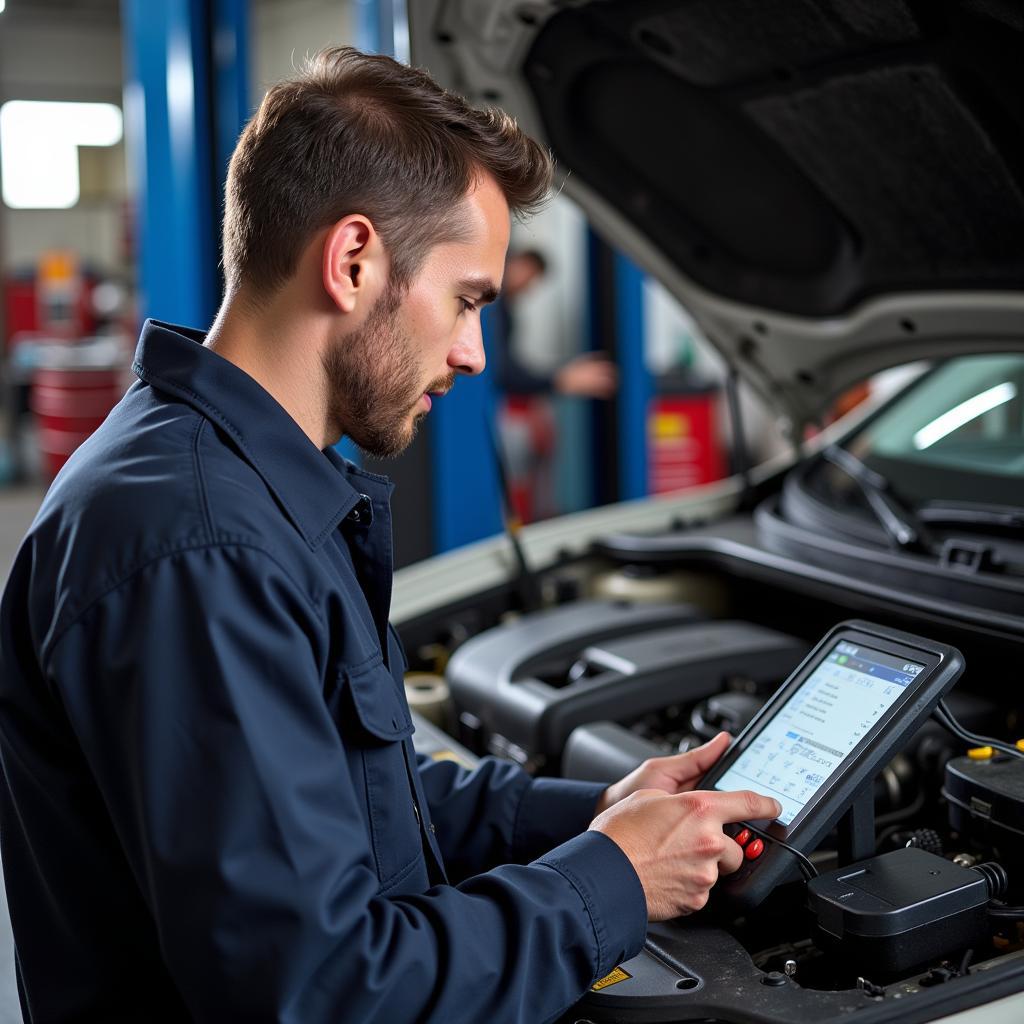 Mechanic Diagnosing a Car's Auto Hold System