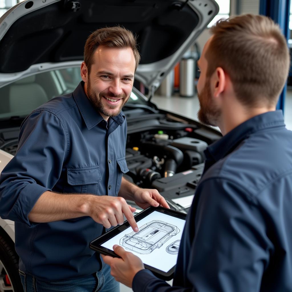 Mechanic Explaining Car Repair to Customer