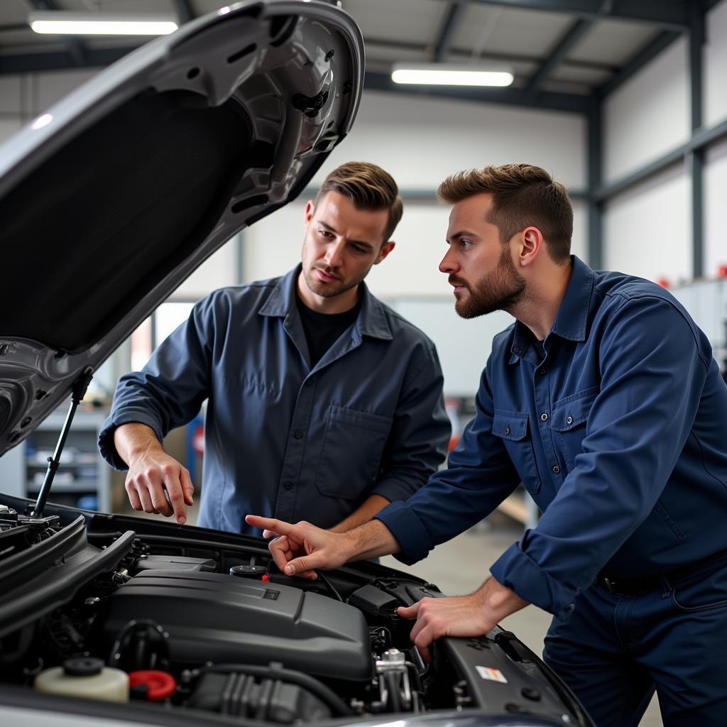 Mechanic Explaining Car Repair to Customer