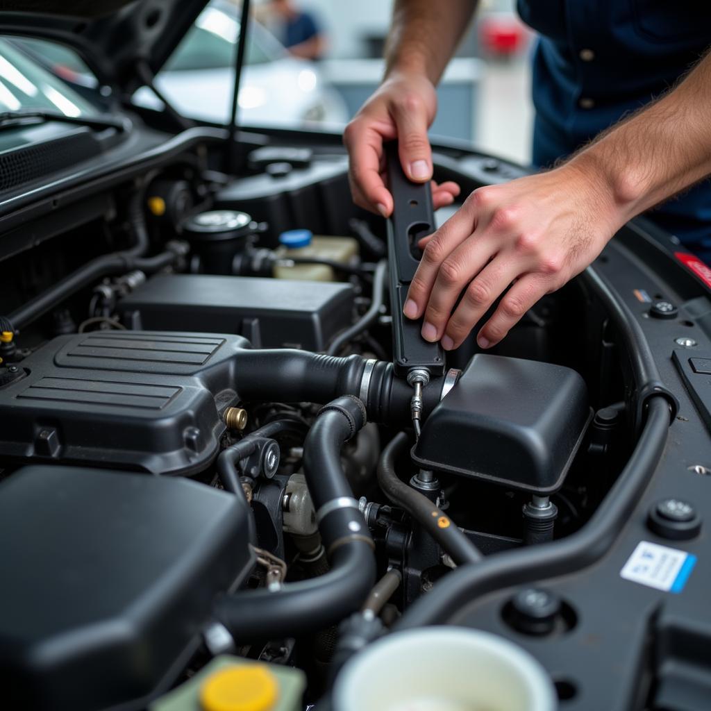 Mechanic Inspecting Car Engine