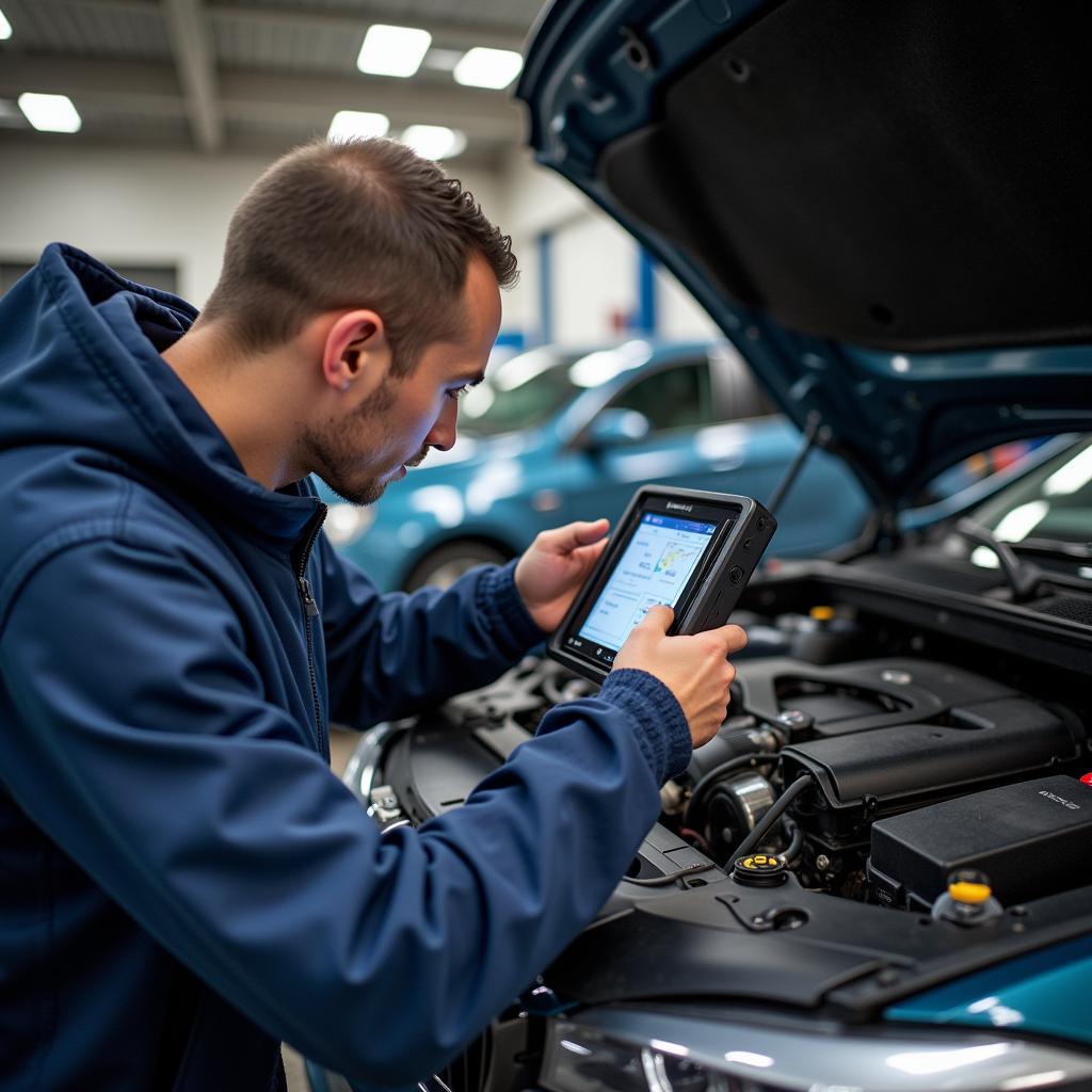 Mechanic Inspecting European Car