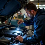 Mechanic performing a thorough car inspection