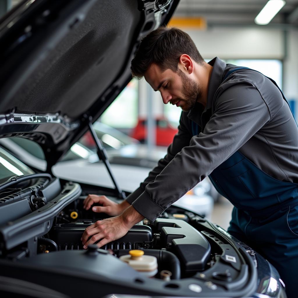 Mechanic Working on a Car Engine