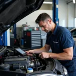 Miami Beach Auto Service Mechanic Examining a Car Engine