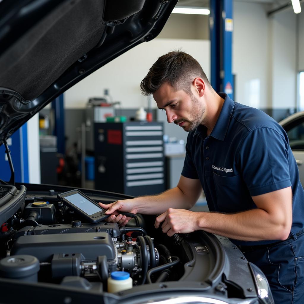 Miami Beach Auto Service Mechanic Examining a Car Engine