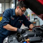 Technician Working on a Car at Perez Auto Service