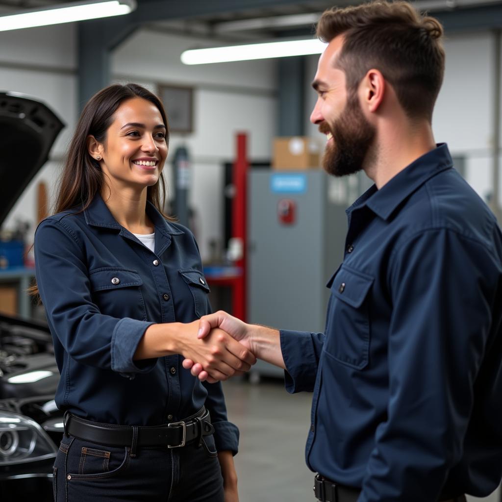 Happy Customer Interacting with Mechanic