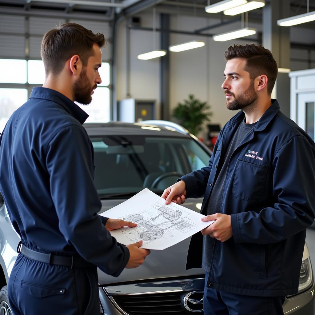 Customer Discussing Car Repairs with a Mechanic in 53538