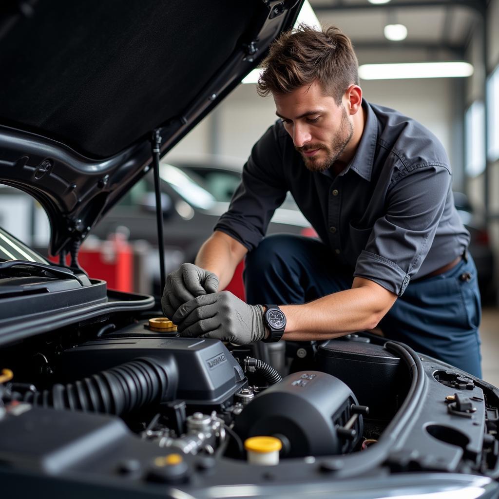 Redline Auto Service Technician Working on an Engine