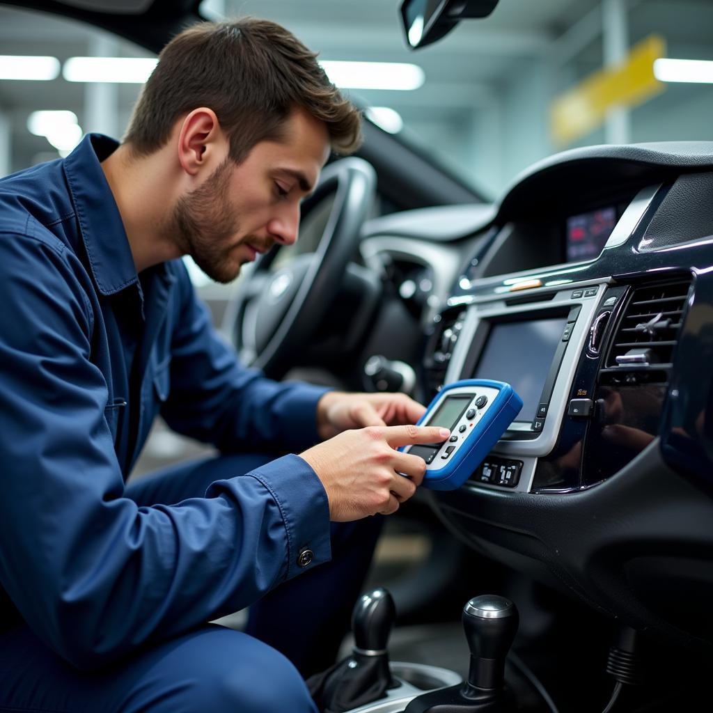 Reliable Auto Service Technician Performing Diagnostics