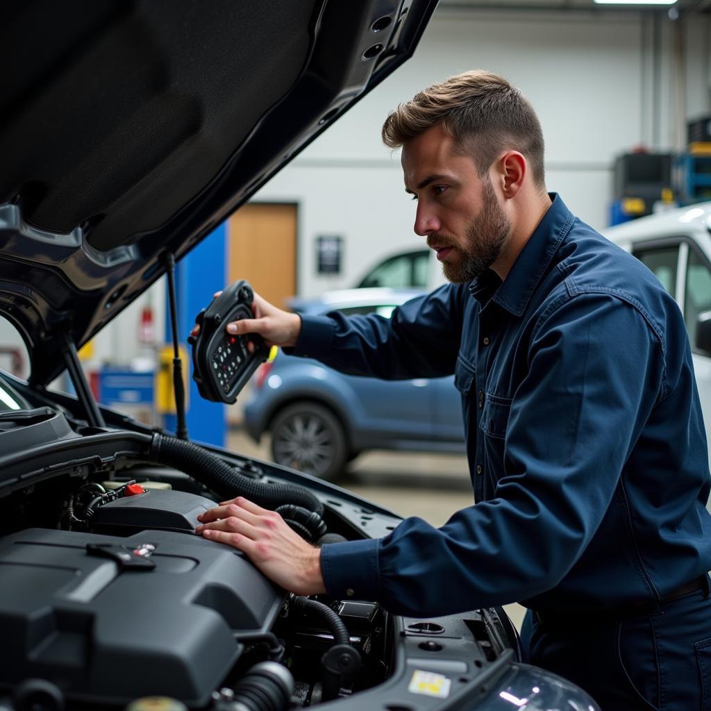 Experienced auto mechanic performing diagnostics on a car in Spring Hill TN