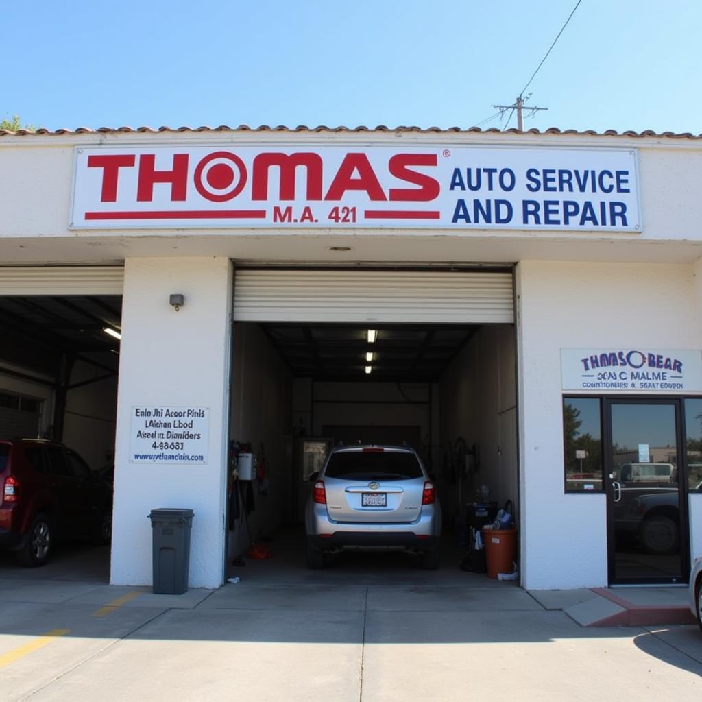 Exterior of a Thomas Auto Service and Repair Shop