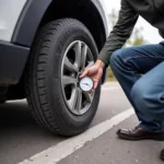 Checking Tire Pressure with a Gauge